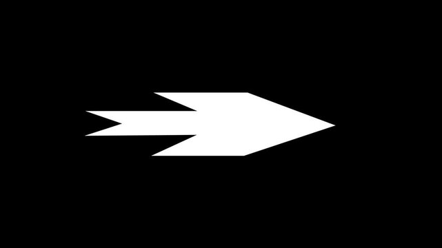 : White glowing neon arrow line animation loop on black background. High quality digital pointer light effect motion graphics for business and tech presentation video.