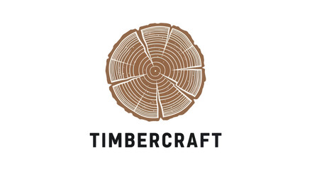 Timbercraft logo with a detailed cross-section of a tree trunk showing growth rings. © Karimun