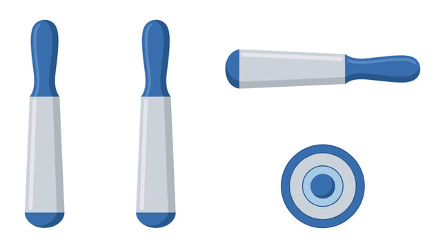 Pestle kitchen grinding tool with front side rear and top views vector illustration
