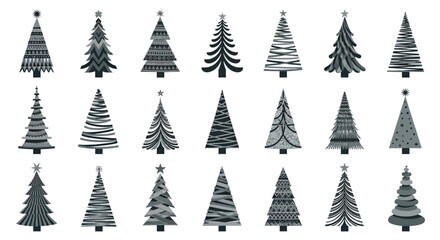 Obraz premium Set of fifteen stylized pixel art christmas trees with star tops for holiday illustrations