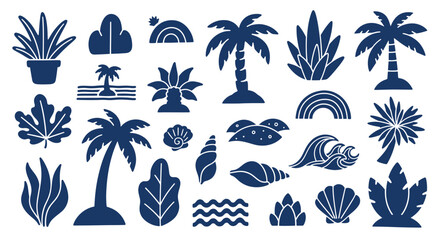 Tropical Island Elements Collection Silhouettes. © Karimun