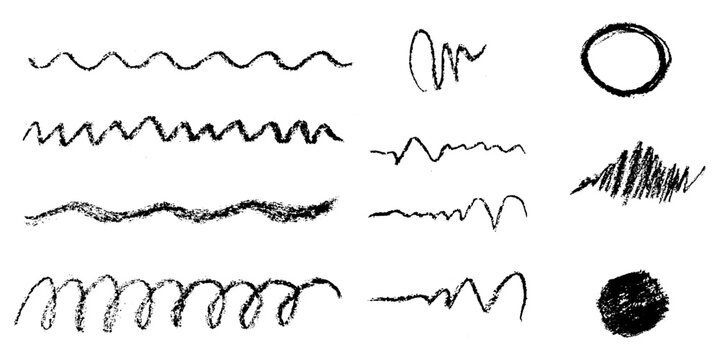 Collection of hand-drawn scribbles and lines with transparent background, circle