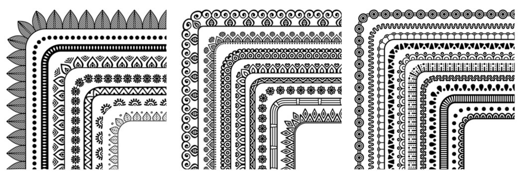 Collection of ornate black decorative corner borders with intricate patterns