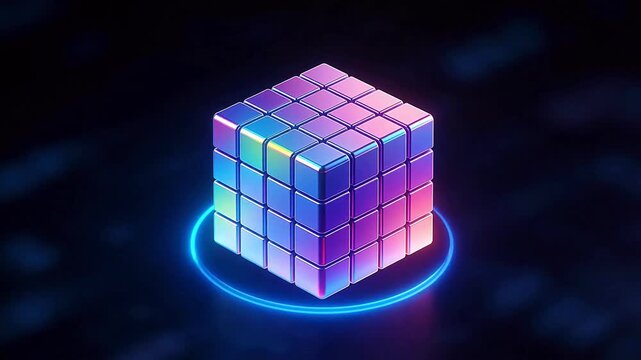 Colorful glowing cube on dark background