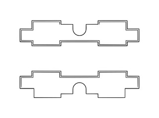 Obraz premium Two abstract interlocking puzzle pieces outline, isolated on white background