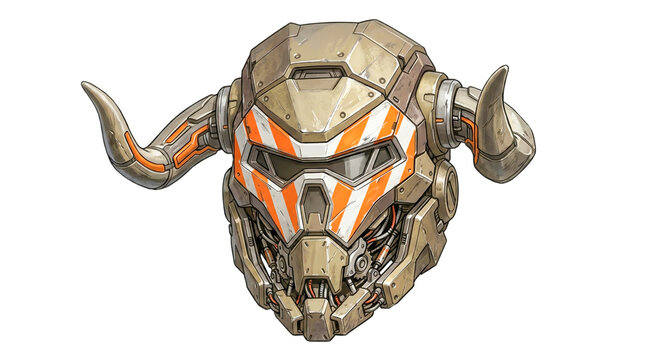 Futuristic mechanical robot helmet with horns