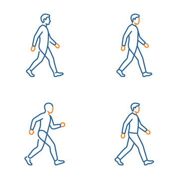 Illustrated figures walking with orange objects in hands.