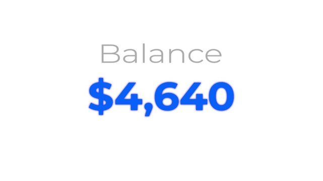 Balance amount decreasing from 10000 to 0 dollars on black background.Decreasing Amount Animation.4k video animated.