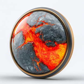 Molten Lava Planet Orb With Glowing Cracks and Metal Rim