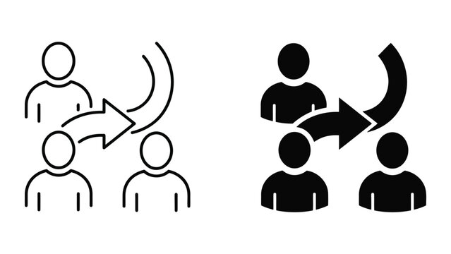 Concept of organizational restructuring or role delegation icon with delegation