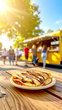 Cr&ecirc;pe mit Schokoladenso&szlig;e auf Foodtruck-Markt