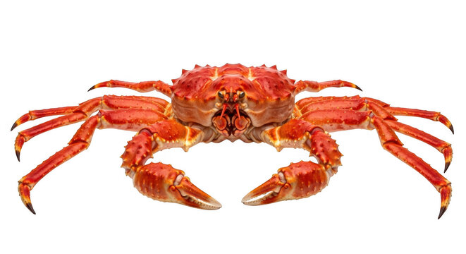 Close-up of vibrant red crab on white background for seafood concept