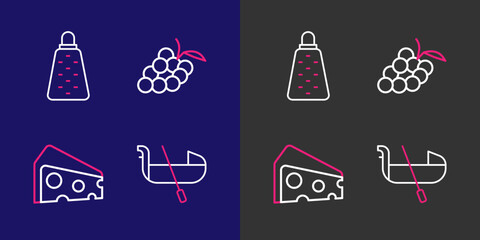 Set line Gondola, Cheese, Grape fruit and Grater icon. Vector © Kostiantyn