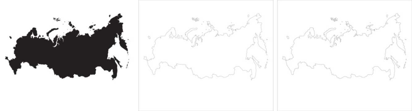 Outline map of Russia showing country border on white background vector illustration.