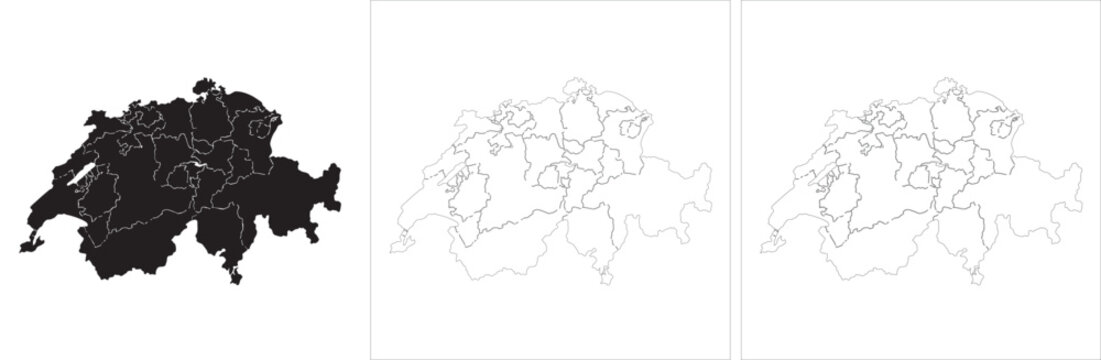 Switzerland map icon vector isolated on white background. europe, alps, country, travel, cantons, national.