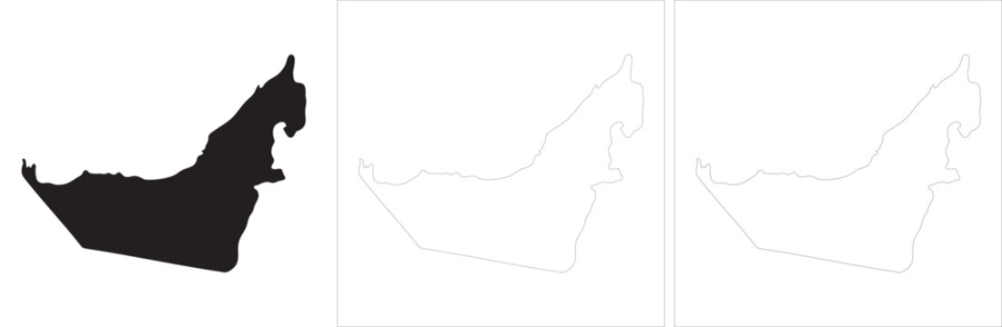 United arab emirates map vector outline silhouette with a solid shape and an abstract checkerboard pattern.