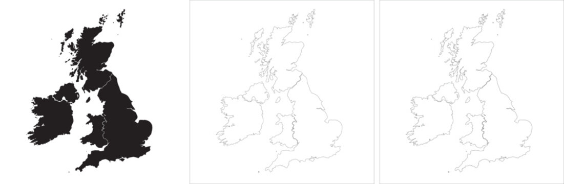 United kingdom map vector outline silhouette with a solid shape and an abstract checkerboard pattern.