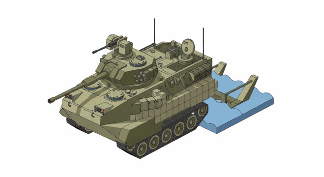 Modern military tank vehicle with camouflage pattern and weaponry.