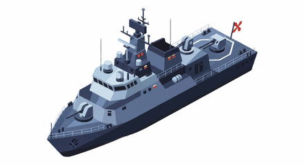 Modern naval warship with cannons and radar illustration. © Vario
