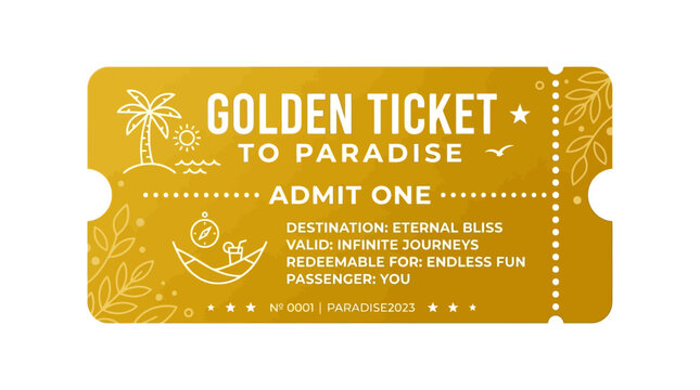 Golden ticket to Fool's Paradise on a happy Day with shiny reward
