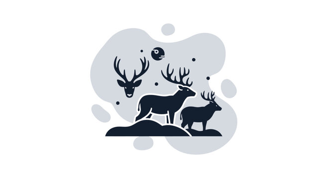 Minimalist silhouette illustration of a family of deer in nature.