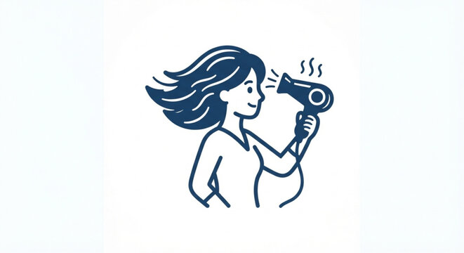 Woman Using a Hair Dryer Icon Illustration