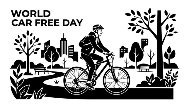 World Car Free Day Illustration with Cyclist in City Park