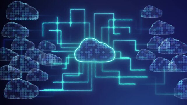 cloud technology motion with grown line digital computer data web tranfer network look futuristic information science.internet and communication on blue background design concept.