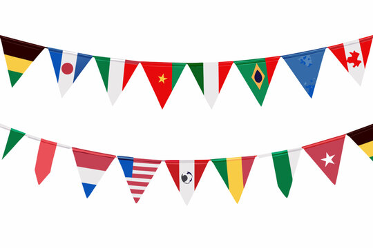 World flags pennant banner set on a white background