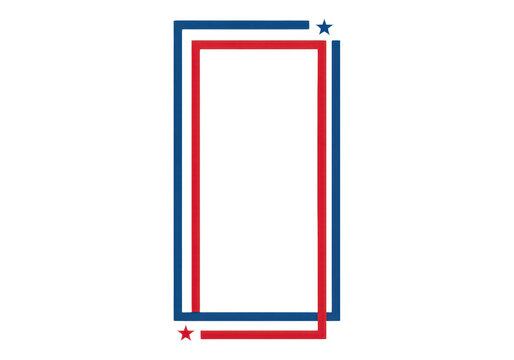 Patriotic rectangular frame with red and blue lines and stars isolated on transparent background