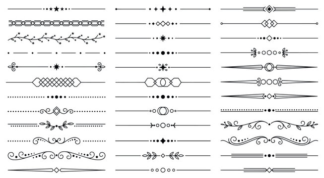 Elegant minimalist divider lines set, decorative borders with stars and dot shapes