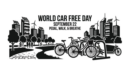 Obraz premium World Car Free Day Illustration with Eco-Friendly City Landscape