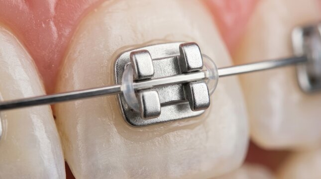 Close-Up of Metal Braces on Teeth Indicating Orthodontic Treatment