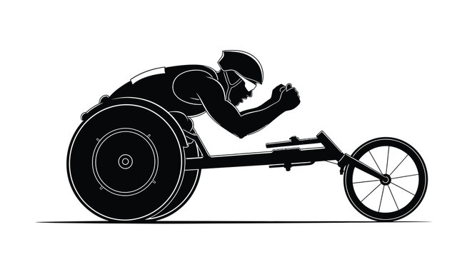 Wheelchair racer athlete in action black vector silhouette sport sports