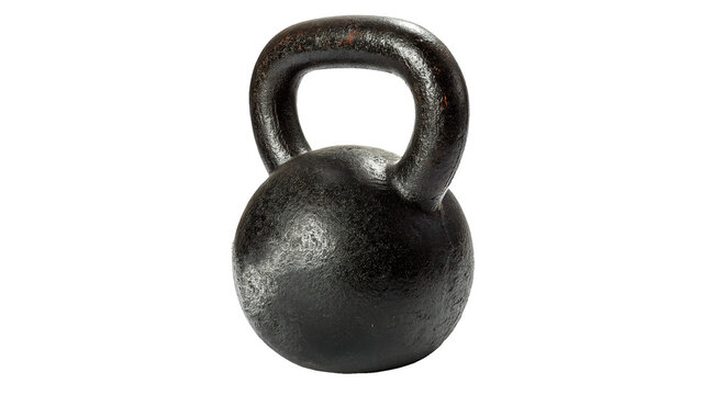 Heavy black cast iron kettlebell gym fitness workout equipment isolated on transparent background