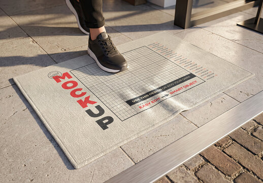 Doormat Logo Branding Design Mockup with Stepping Feet