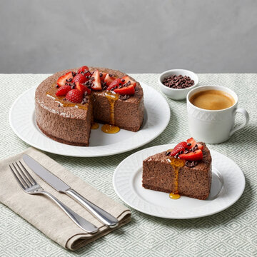 Healthy chia, cocoa, and strawberry pudding served with espresso &ndash; fitness-friendly dessert