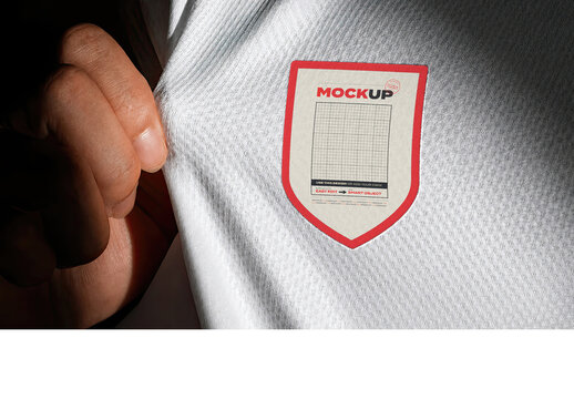 Emblem on Shirt Logo Team with Hand Mockup