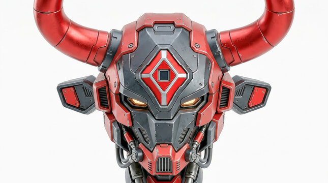 Futuristic red mechanical bull head cyborg robot