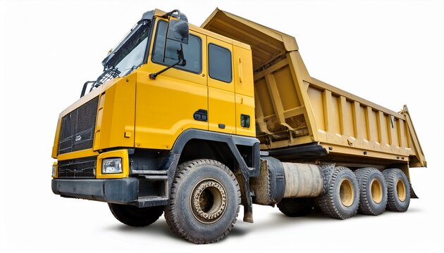 large yellow industrial haul truck isolated on white background heavy duty mining vehicle for earthmoving quarrying and construction
