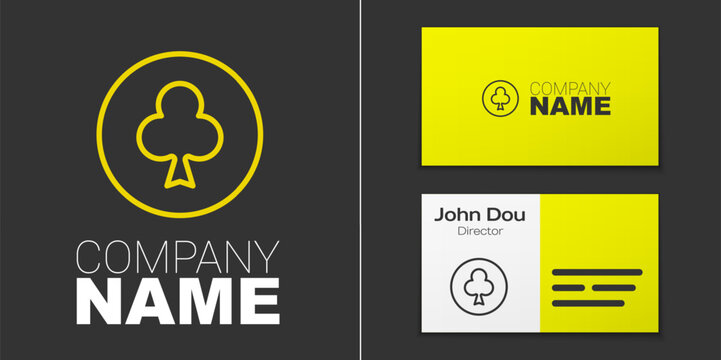 Logotype line Playing card with clubs symbol icon isolated on grey background. Casino gambling. Logo design template element. Vector