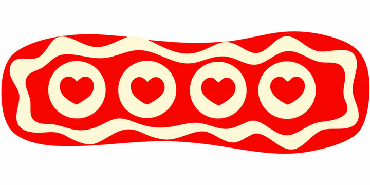 Retro heart pattern with wavy border red and cream color scheme