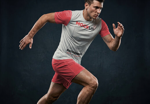 Man Runnign Shirt Design Mockup Sport Speed