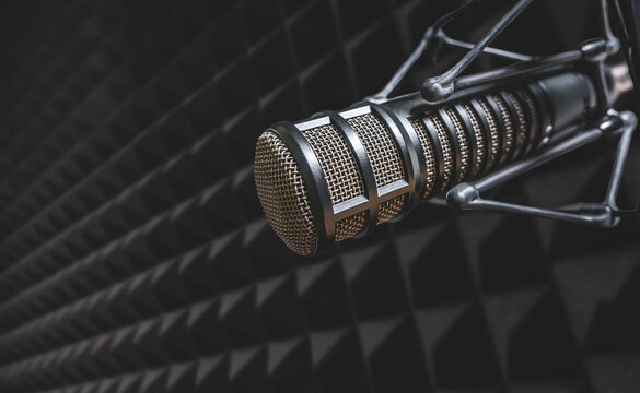 Background with a professional microphone and copy space