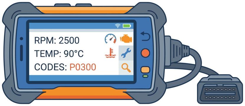 Workshop diagnostic computer scanner for auto repair flat illustration.