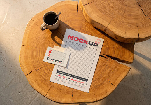 Page with Another Piece of Paper on Wooden Desk Mockup