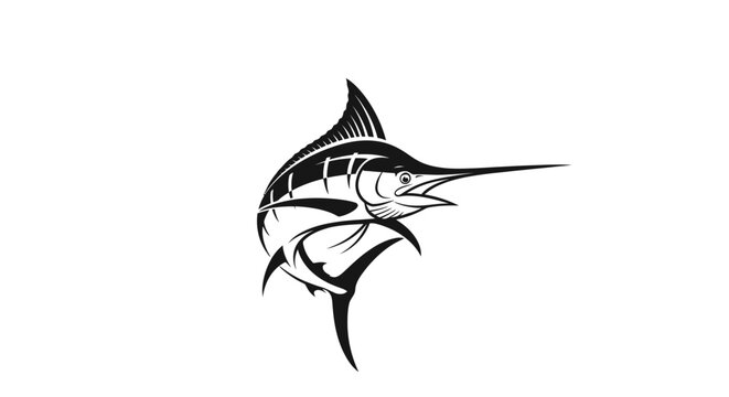 Dynamic marlin fish leaping mascot for fishing tournament logo.