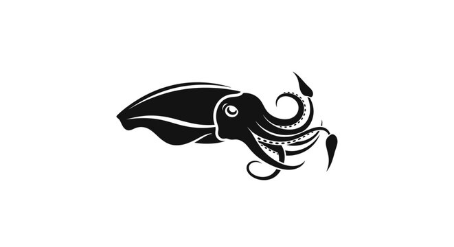 Black and white squid illustration in tribal ink style.