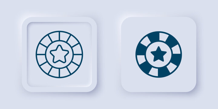 Filled and outline Casino chips icon isolated on grey background. Casino gambling. Square button. Vector
