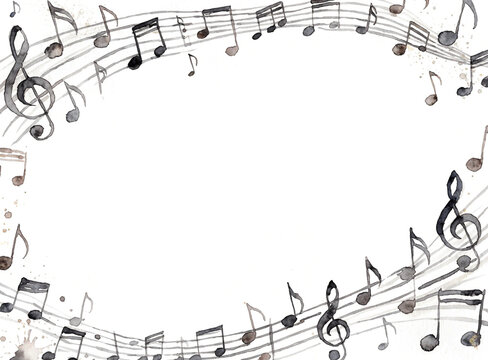 Watercolor musical notes frame with copy space on white background